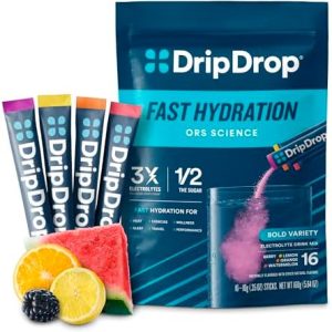 DripDrop Hydration Packets - Juicy Variety Pack - Single Serve Electrolytes Powder Drink Mix - Grape, Fruit Punch, Strawberry Lemonade, Cherry - Non-GMO, Gluten Free, Vegan - 32 Sticks